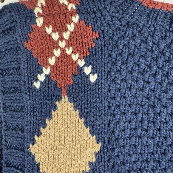 Vtg 90s Lizsport Hand Knit Argyle Sweater Vest‎ Blue Tan Burgundy Cotton M - Picture 15 of 16